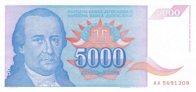 Jugoslawien p141 5000 Dinara 1994